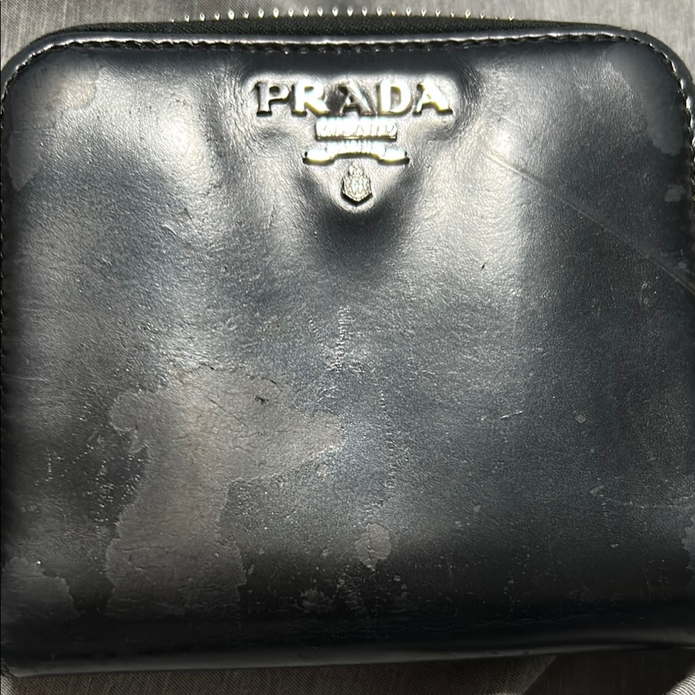 Prada Metallic Black Leather Wallet